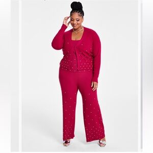 Nina Parker Raspberry Chic Knit Wide Leg Pant Set Size 1X